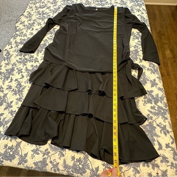 T Fe Vtg. Stunning Polyester Three Tiered Side Tie Long Sheer Sleeve Dress Sz 16 - Picture 14 of 16